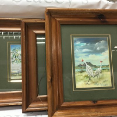A collection of late 20th century framed watercolours of various birds including Cranes , Galah Cockatoo, Kingfisher signed M.H Yould 1990. Frame sizes 38x33cm. NO RESERVE