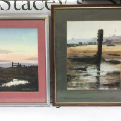 Two framed and glazed watercolours of Leigh on Sea by Emmerson, largest approx 30cm x 36cm. Shipping category D. NO RESERVE