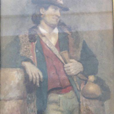 A 19th century watercolour study of a Continental figure holding a hunting horn unsigned and unattributed. 34x41cm. NO RESERVE