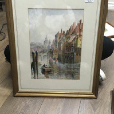 Withdrawn -4 framed paintings to include a view of Watergate Dordrecht,Holland. Signed by Sophie D'ouseley Meredith, a view of Glastonbury Abbey And the framed oil on board-The Dairy House signed by Bernard Stevens exhibited at the royal academy some at exhibition. Various size frames. NO RESERVE