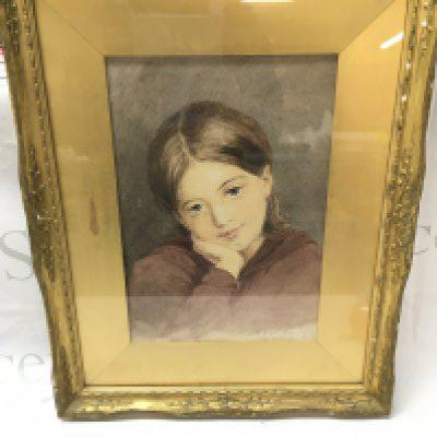 A gilt framed portrait watercolour of a young girl, dimensions 40x50cm