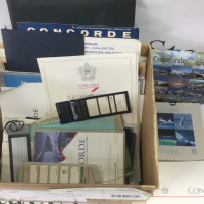 A collection of Concorde memorabilia including a signed limited edition print, documents, tags etc. Shipping category D