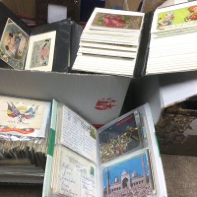 Two boxes of vintage postcards and first day covers (2). Shipping category D. NO RESERVE