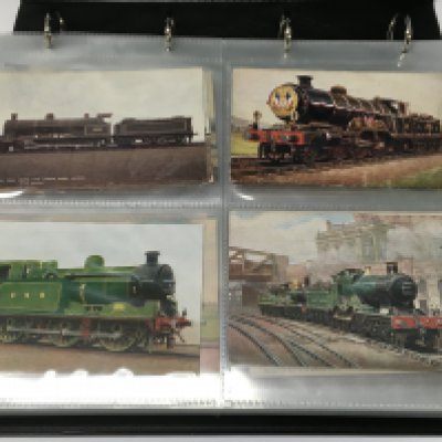 A large album of steam train post cards. Postage B
