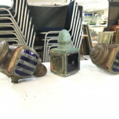 Three vintage automobile lamps . This lot cannot be posted