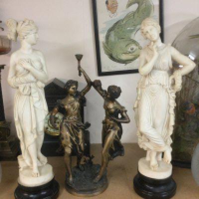 A bronzed figural group of two classical figures plus a further pair of Classical figures (3. Tallest approx 62cm. . Shipping category D.