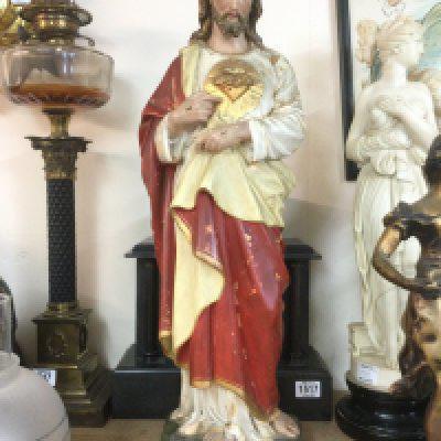 A painted plaster statue of Jesus Christ, approx height 64cm. Shipping category D.