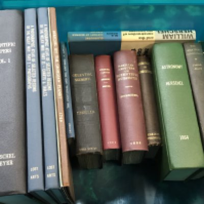 A Collection of vintage astronomy books including Outlines of Astronomy by John F.W Herschel 1867, The Telescope by Mrs Ward 1870, Amateur Astronomer 1964 by Patrick Moore, A Treatise on Astronomy by John F.W Herschel, Familiar lectures on scientific subjects by John F.W Herschel, Treatise on Astronomy by Sir John F.W Herschel 1833, Celestial Scenery by Thomas Dick etc. postage category C