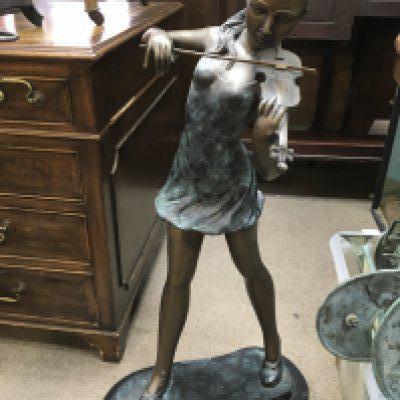 WITHDRAWN - A large bronze 20th century figure of a girl playing a violin , 95cm tall.