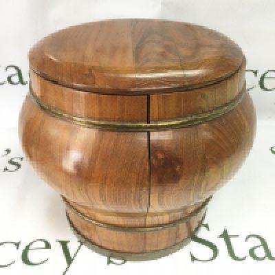 An early 20th Century Chinese wooden rice bucket, approx height 25cm. Shipping category D.