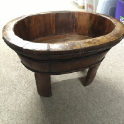 A Chinese wooden oval bath, 30cm tall 49cm wide. NO RESERVE