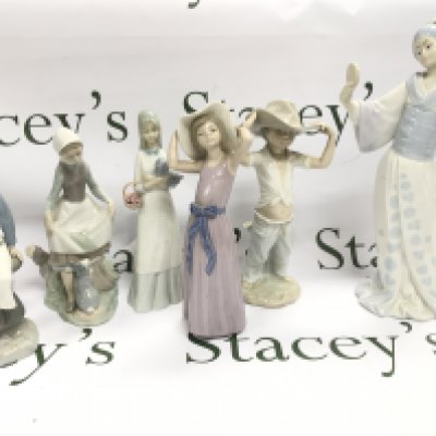 A Collection of porcelain figures including Lladro, Nao, Porcegama Valencia etc. 23 to 34cm tall. This lot cannot be posted