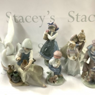 7 Lladro porcelain figurines in various forms. (7).