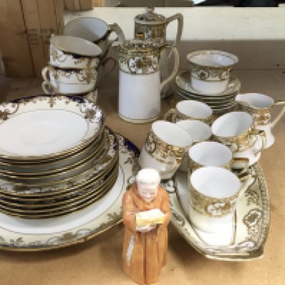 A Worcester monk figure and Noritaki part tea sets.