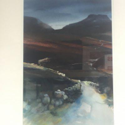Rob Pierce, 1946-present. A framed and glazed watercolour of Garn, Wales. Approx 60cm x 77cm.