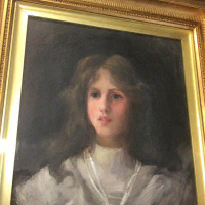 A gilt framed oil painting on canvas Portrait of a young Victorian girl signed E De Labourne. 66x58cm. NO RESERVE