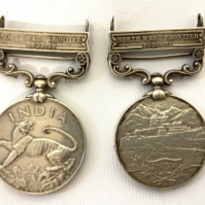 India General Service Medal Northwest Frontier 1930-31, awarded to SMAN NAZAR HUSSEIN SHAH. M.E.S, with an additional India General Service Medal Northwest Frontier 1937-39 awarded to 13583 SEP. AMIR ABDULLAH, 5-8 PUNJAB R.