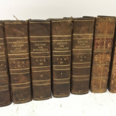 Five volumes of books London and Middlesex 1810-1816 by Edward Wedlake Brayley and Tour to the Hebrides by Samuel Johnson 1813 also Patersons Roads 1826 with attached map.