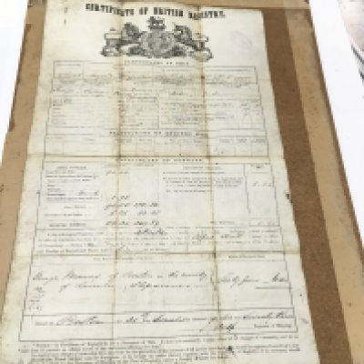 Certificate of British registry for the Mary Ann launched in 1831 with some photographs. Postage B