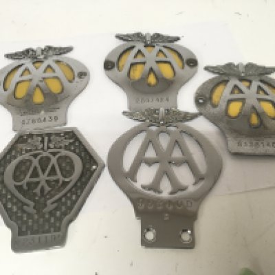 Five Vintage AA car and vehicle badges including a commercial badge.