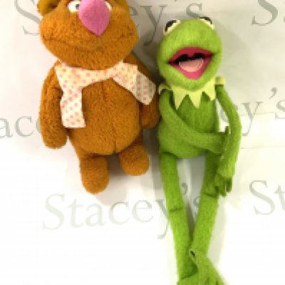 A collection of vintage play worn dolls and soft toys including Kermit the Frog and Fozzie bear etc. (D)