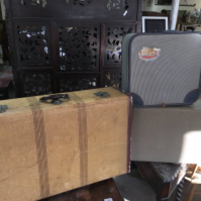 Three vintage suit cases. Largest is 76cm wide by 46cm tall.