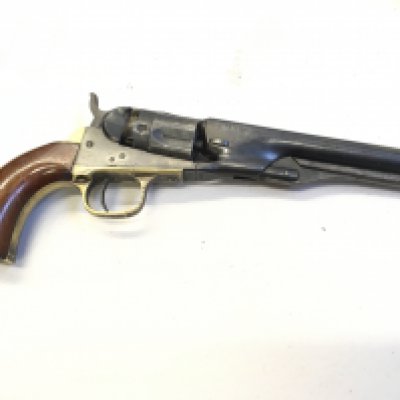 A Nice Example of Antique 19th Century Percussion cap Colt Revolver the barrel stamped Address Col Sam Colt New York US America. With the serial number 13231 on action and trigger guard. Grip possible re polished.