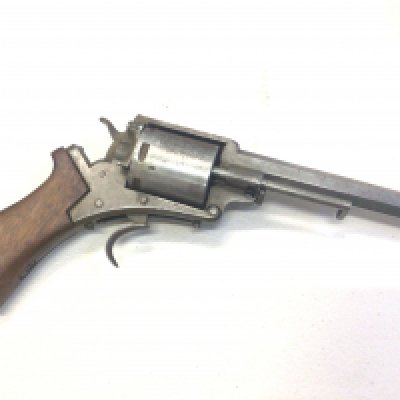 A Rare Antique Zulu war period Adams patent small arms revolver no 600 conforming to the MK III revolver obsolete caliber .450 missing trigger Guard.