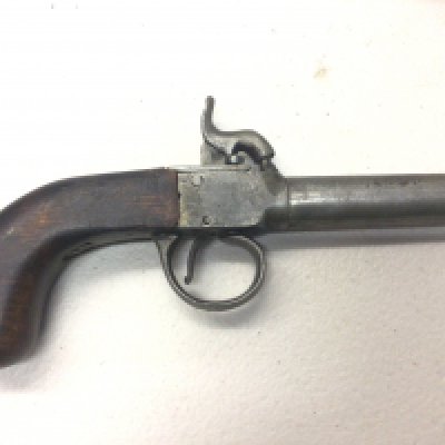 An Antique 19th century percussion pistol steel barrel and action functional.