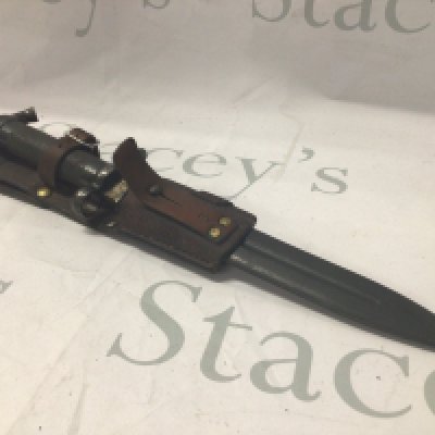 A Very good example of a Swedish II world war M96 bayonet with full fitted leather frog the bayonet with stamp marks serial number etc.