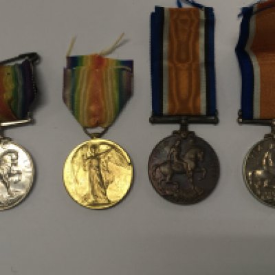 Group of four WW1 medals. 487180 PNR. W WILMOT. R. E 1914-18 (1). 487180 PNR. W. WILMOT . R. E 1914-19 (2). 1914-18 (3). M2- 120236. PTE. T. S. Mead. A. S. C 1914-18 (4)