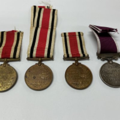 Group of four WW1 medals. RUPERT. M. M. POLLOCK, for faithful services in the special constabulary (1). HERBERT A. STUKINS, for faithful service in the special constabulary (2). CHARLES C. ROGERS, for faithful service in the special constabulary (3). 1407801 BMBR. W. J. RAMSEY R. A., for long service and good conduct (4).