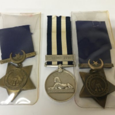 A Victorian Egyptian Medal with Campaign bar Suakin 1885 awarded to 2553.3Rd CL S SG W Green 7th Co C & TC. With two Other Egyptian medals (3)