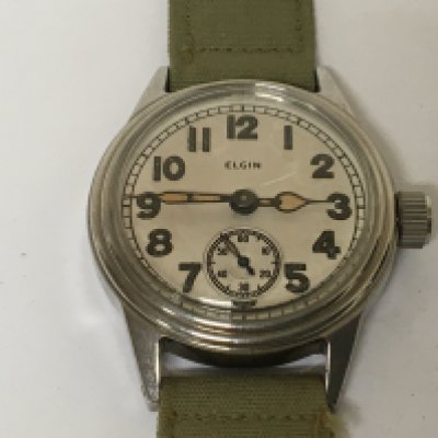 A Military watch Elgin Type A-11 serial number AF3 the dial with second subsidiary dial seen working.