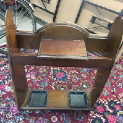 A stick and umbrella stand made from WWI era propeller blades with drop trays and glove box. Approx measurements 60x82cm.