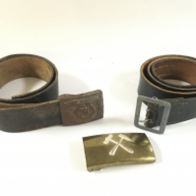 Two German Third Reich officers belts and a German Miners belt buckle . Postage category B