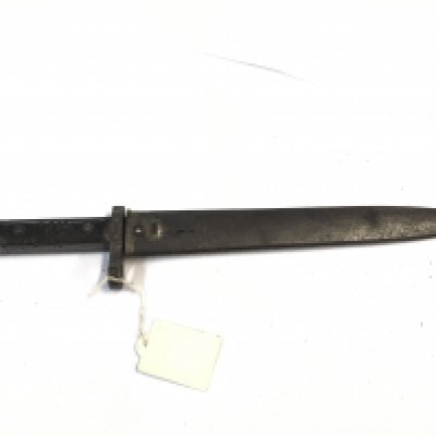 An Austrian Imperial German bayonet possible an early M84 model with wood grip steel scabbard some marks to the blade.