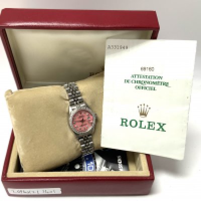 Rolex Datejust Ladies 26mm 69160 Pink Diamond Dial & Diamond Bezel Box Oyster Wristwatch. (A) Serial No. A331949.