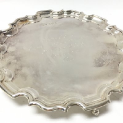 A Silver hallmarked card tray, 20cm wide. Postage category B