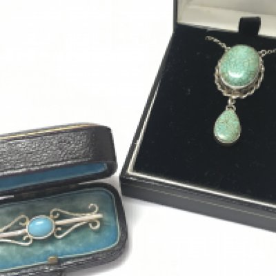 Silver Edwardian pendant and a silver Charles Horner stone pendant with a silver chain. Postage cat A