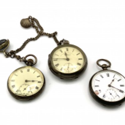 3 vintage sterling silver pocket watches. (A)