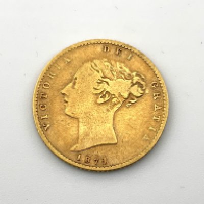 1871 Gold Half Sovereign Queen Victoria Young Head Shield Back, Sydney mint. 3.89g (A)