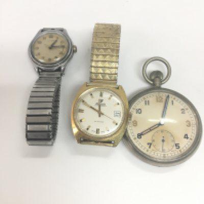Three gents watches including one military pocket watch.