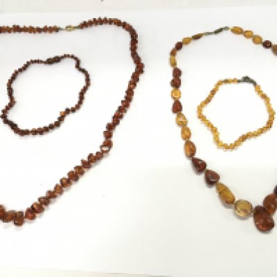 A collection of amber jewellery including necklaces and bracelet. Postage B. NO RESERVE