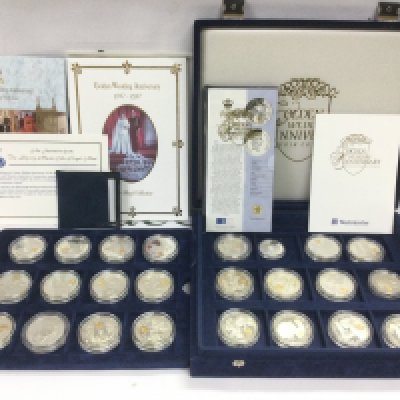 A cased Westminster silver proof coin set commemorating The Golden Wedding Anniversary of Queen Elizabeth II and The Duke of Edinburgh together with associated paperwork and inserts. Shipping category B.