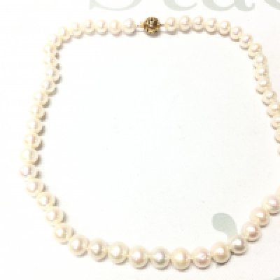 A set of pearls with 9ct gold clasp. 44.5cm length. NO RESERVE