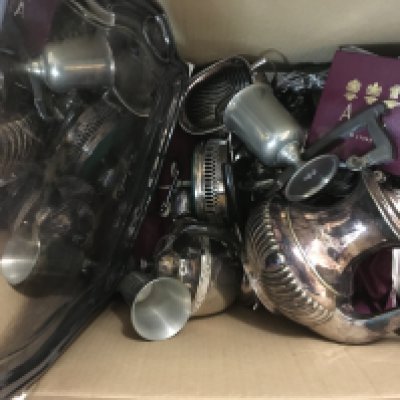 A box of silver plate and cutlery various.