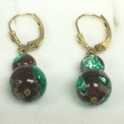 A pair of drop earrings with 14k gold clasps. Shipping category A.