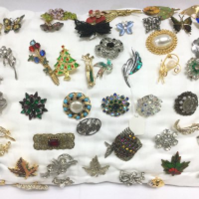 A cushion of brooches, approx 50. Shipping category B.