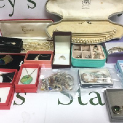 A collection of costume jewellery including some silver. Shipping category B.